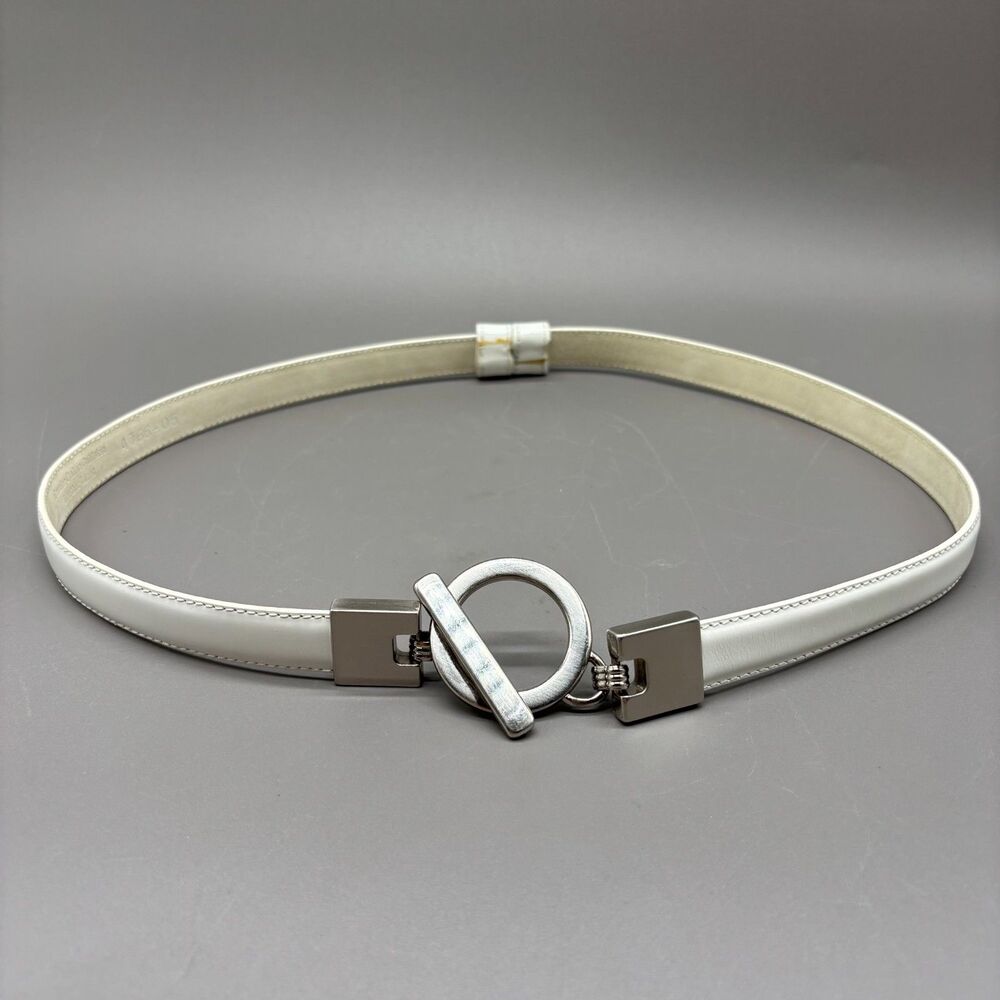 Vintage GW White Italian Calfskin Leather Belt Silver Toggle Adjustable S/M